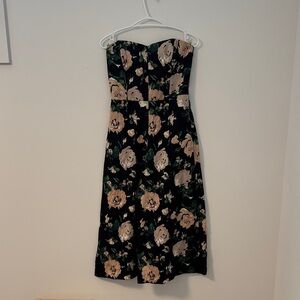 Elegant Strapless Floral Jumpsuit in Black and Blush